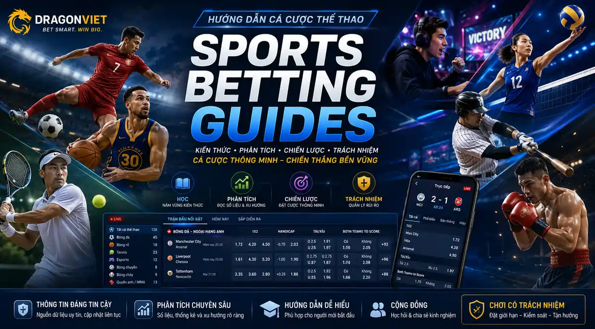Hướng Dẫn Cá Cược Thể Thao bao gồm bóng đá, bóng rổ, quần vợt, esports, bóng chuyền, bóng chày và quyền anh dành cho người đọc Việt Nam.